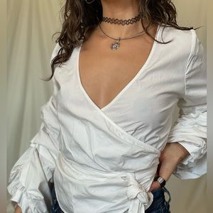 E&M White wrap shirt